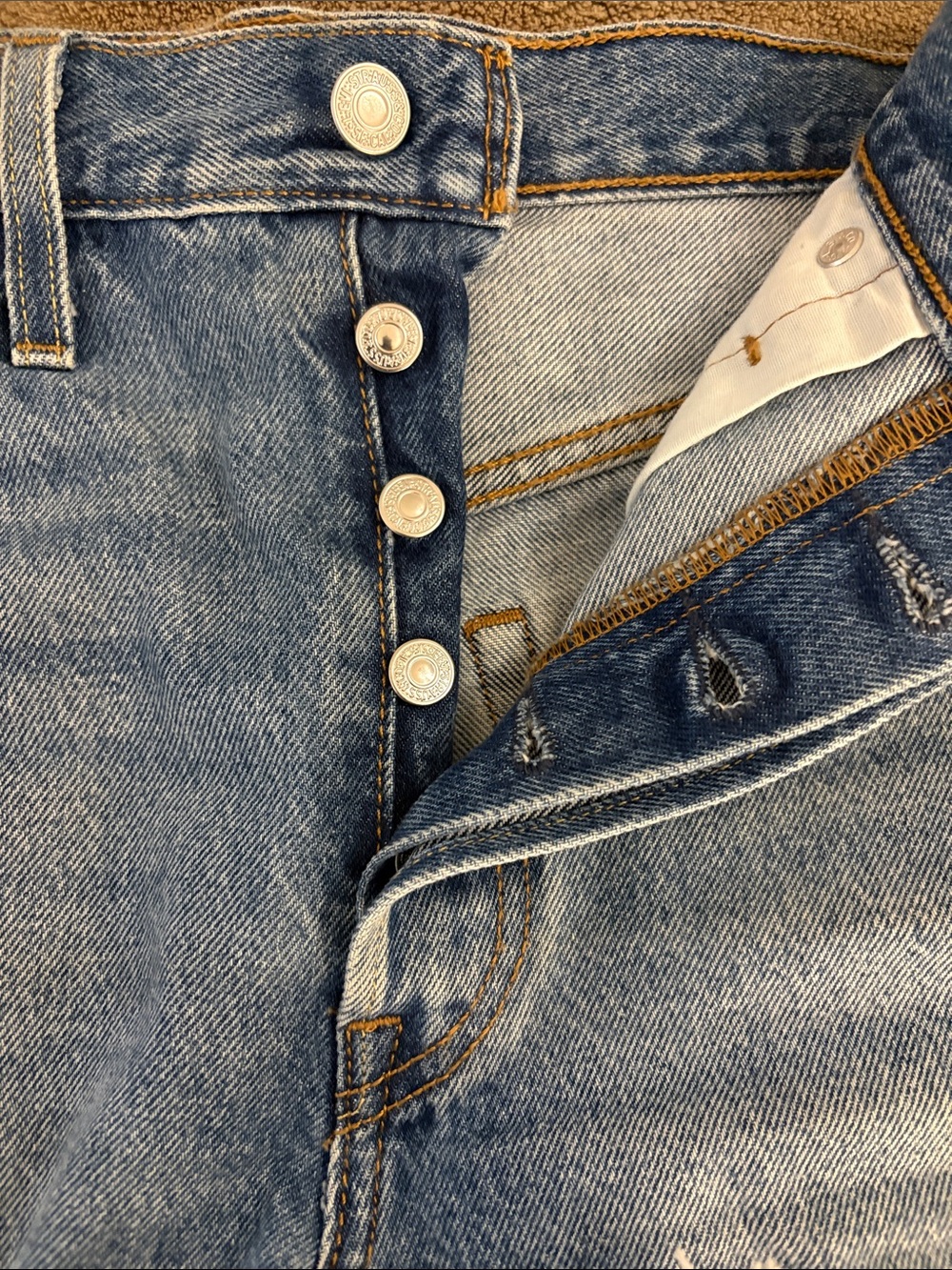 Levi's Medium Blue Distressed Denim Cutoff Shorts - Picture 5 of 5